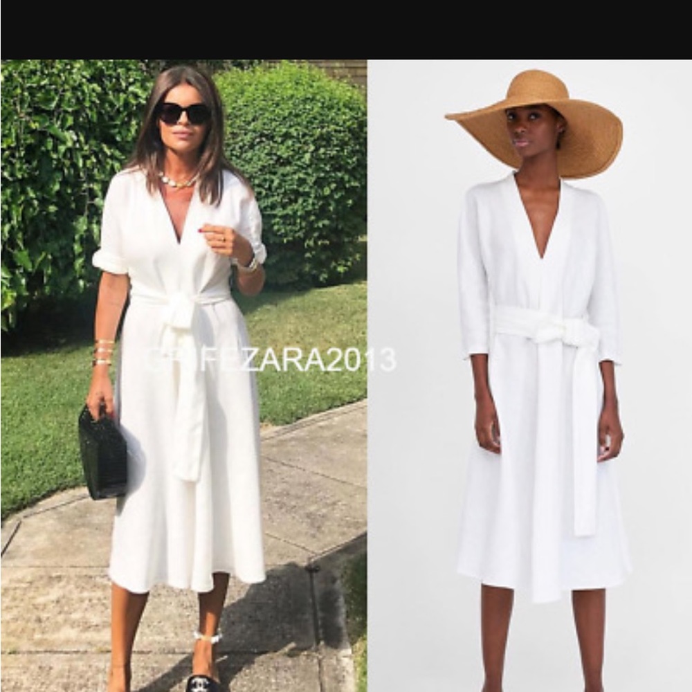 Zara white linen belated dress, Size XS